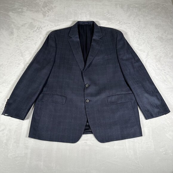 Ralph Lauren Dillards Blazer Men Size 46R Blue Plaid Wool Silk Blend Two-Button - Picture 1 of 11